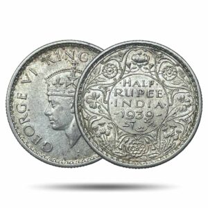 Scarce Mature Head Half Rupee George VI King Emperor 1939 Calcutta Mint (Head Type II) 5.8 gms Silver Coin, British India Uniform Coinage, XF.