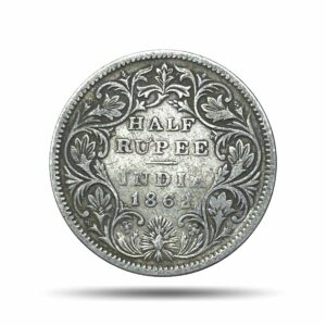 Half Rupee Victoria Queen Crowned 1862 CE Silver old coin, British India Uniform Coinage, Collectible