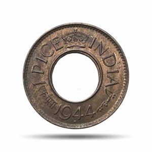 UNC 1 Pice (Hole Pice) George VI King Emperor 1944 Bombay Mint Bronze Coin, British India Uniform Coinage, UNC.