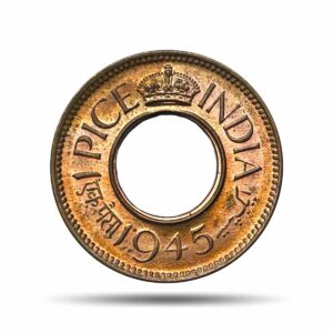 UNC 1 Pice (Hole Pice) George VI King Emperor 1945 Calcutta Mint Bronze Coin, British India Uniform Coinage, UNC.