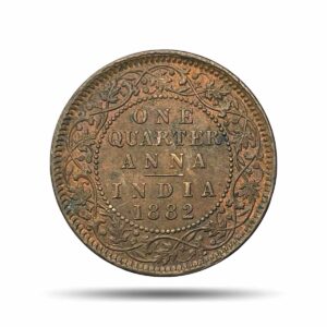 One Quarter Anna Victoria Empress 1882 (Key Date) Calcutta Mint (Obv B, Rev II) Copper Coin, British India Uniform Coinage, XF+.