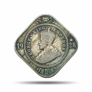 2 Annas George V King Emperor 1928 (Key Date & Mint) Bombay Mint Cupro-Nickel Coin, British India Uniform Coinage, Collectible.