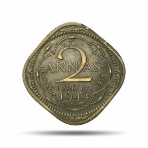 Scarce 2 Annas George VI King Emperor 1944 Lahore Mint (Key Date & Mint) Nickel-Brass Coin, British India Uniform Coinage, XF.