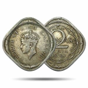 Scarce 2 Annas George VI King Emperor 1939 Mature Head (Head Type 2) Calcutta Mint Copper-Nickel Coin, British India Uniform Coinage, XF.