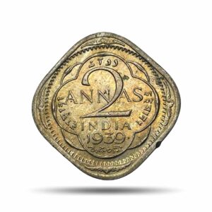 Scarce 2 Annas George VI King Emperor 1939 Bombay Mint Cupro-Nickel Coin, British India Uniform Coinage, AU.