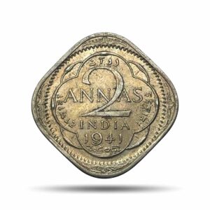 Scarce 2 Annas George VI King Emperor 1941 Calcutta Mint Cupro-Nickel Coin, British India Uniform Coinage, UNC.