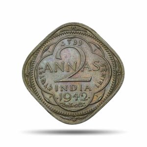 Scarce 2 Annas George VI King Emperor 1942 Bombay Mint Nickel-Brass Coin, British India Uniform Coinage, XF+.