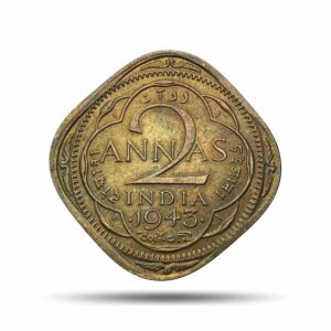 Scarce 2 Annas George VI King Emperor 1943 Bombay Mint Nickel-Brass Coin, British India Uniform Coinage, XF+.