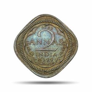 Scarce 2 Annas George VI King Emperor 1944 Bombay Mint Nickel-Brass Coin, British India Uniform Coinage, UNC.