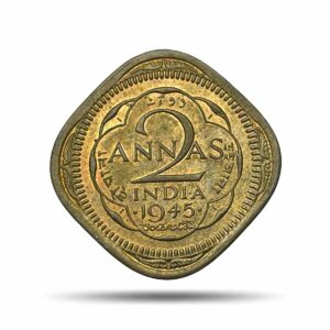 Scarce 2 Annas George VI King Emperor 1945 Bombay Mint Nickel-Brass Coin, British India Uniform Coinage, UNC.