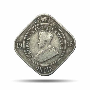 2 Annas George V King Emperor 1918 Calcutta Mint Cupro-Nickel Coin, British India Uniform Coinage, Collectible.