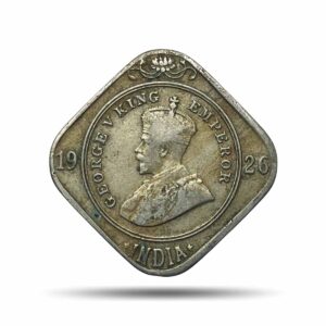 2 Annas George V King Emperor 1926 Calcutta Mint Cupro-Nickel Coin, British India Uniform Coinage, Collectible.