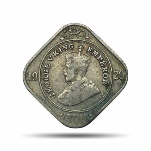 2 Annas George V King Emperor 1929 Calcutta Mint Cupro-Nickel Coin, British India Uniform Coinage, Collectible.