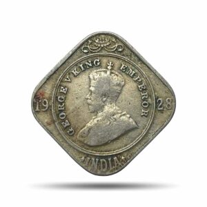 2 Annas George V King Emperor 1928 Calcutta Mint Cupro-Nickel Coin, British India Uniform Coinage, Collectible.