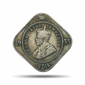 2 Annas George V King Emperor 1935 Bombay Mint Cupro-Nickel Coin, British India Uniform Coinage, Collectible.