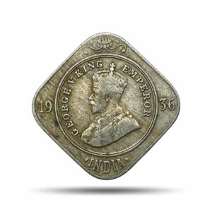 2 Annas George V King Emperor 1936 Bombay Mint Cupro-Nickel Coin, British India Uniform Coinage, Collectible.