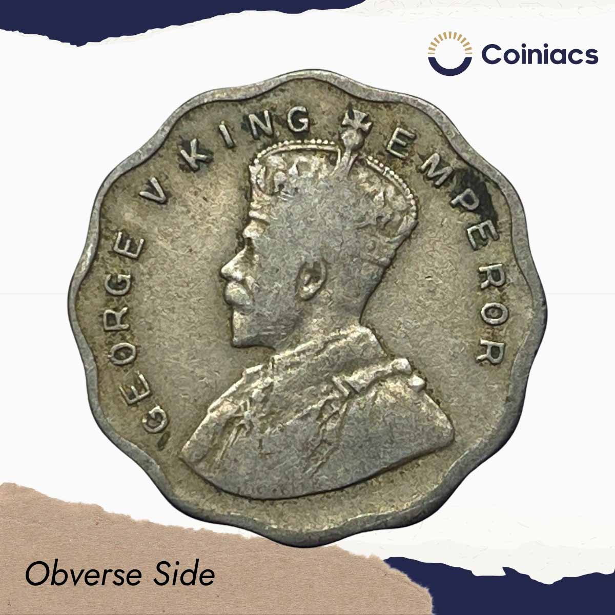 1 Anna George V King Emperor 1929 Calcutta Mint Cupro-Nickel Coin, British India Uniform Coinage, Collectible. - Image 2