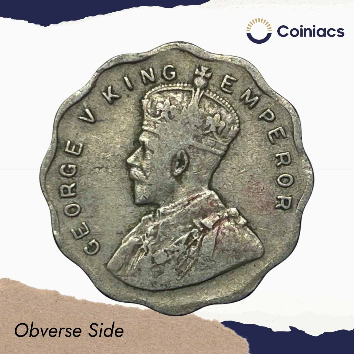 1 Anna George V King Emperor 1930 Calcutta Mint Cupro-Nickel Coin, British India Uniform Coinage, Collectible. - Image 2