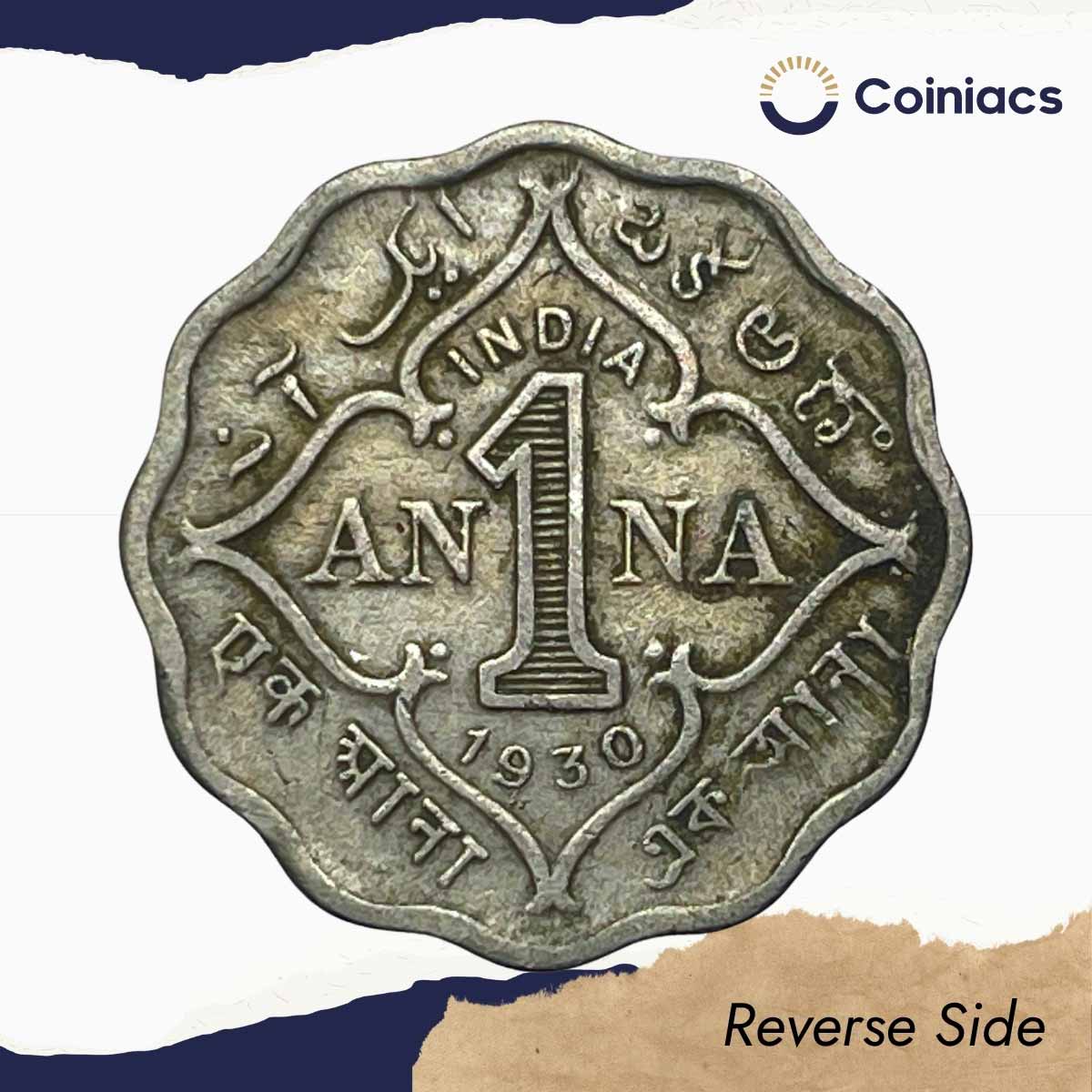 1 Anna George V King Emperor 1930 Calcutta Mint Cupro-Nickel Coin, British India Uniform Coinage, Collectible. - Image 3