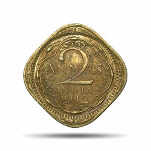 Scarce 2 Annas George VI King Emperor 1942 (Small '4') Bombay Mint Nickel-Brass Coin, British India Uniform Coinage, Collectible.