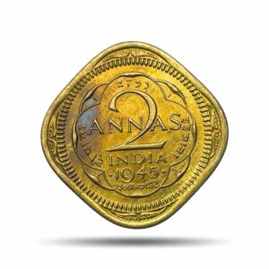 Scarce 2 Annas George VI King Emperor 1945 Bombay Mint Nickel-Brass Coin, British India Uniform Coinage, Collectible.