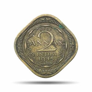 Scarce 2 Annas George VI King Emperor 1945 Calcutta Mint Nickel-Brass Coin, British India Uniform Coinage, Collectible.