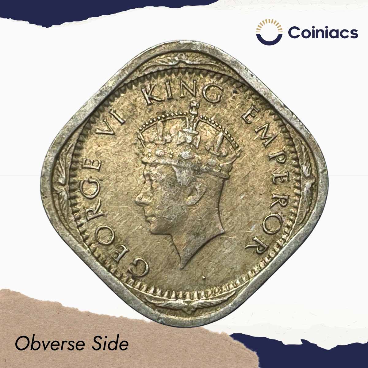 Scarce 2 Annas George VI King Emperor 1939 Calcutta Mint Cupro-Nickel Coin, British India Uniform Coinage, Collectible. - Image 2