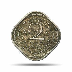 Scarce 2 Annas George VI King Emperor 1939 Bombay Mint Cupro-Nickel Coin, British India Uniform Coinage, Collectible.