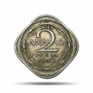 Scarce 2 Annas George VI King Emperor 1940 Calcutta Mint Cupro-Nickel Coin, British India Uniform Coinage, Collectible.