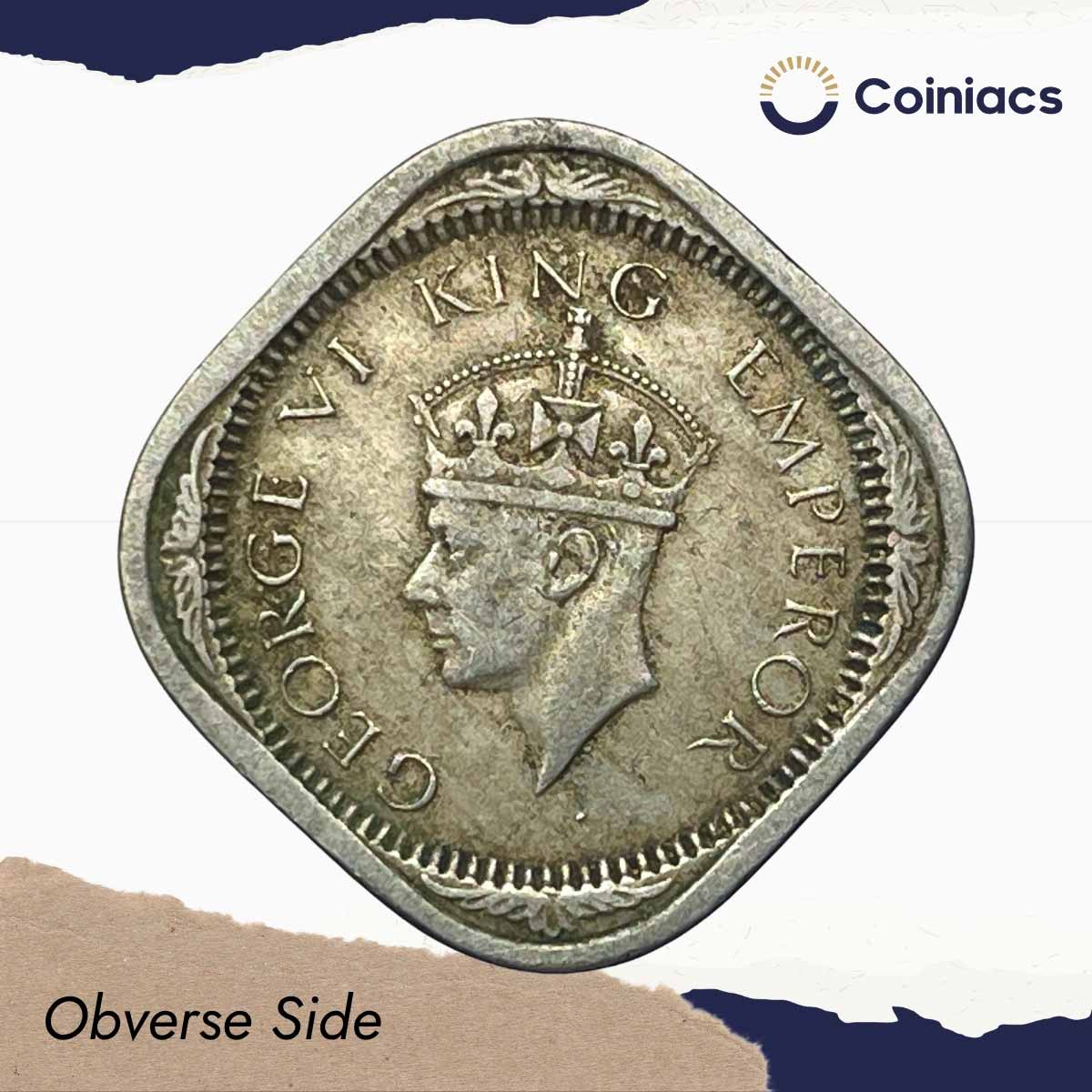 Scarce 2 Annas George VI King Emperor 1940 Calcutta Mint Cupro-Nickel Coin, British India Uniform Coinage, Collectible. - Image 2