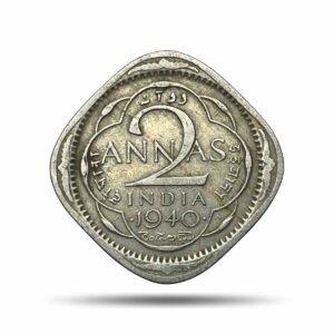 Scarce 2 Annas George VI King Emperor 1940 Bombay Mint Cupro-Nickel Coin, British India Uniform Coinage, Collectible.