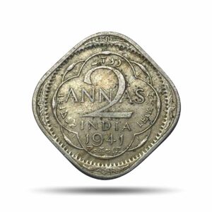 Scarce 2 Annas George VI King Emperor 1941 Calcutta Mint Cupro-Nickel Coin, British India Uniform Coinage, Collectible.