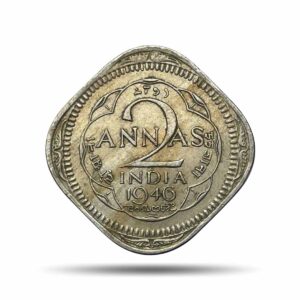 Scarce 2 Annas George VI King Emperor 1946 (Large '6') Calcutta Mint Cupro-Nickel Coin, British India Uniform Coinage, Collectible.