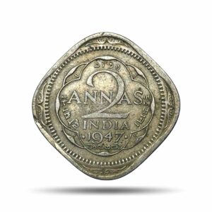 Scarce 2 Annas George VI King Emperor 1947 (Thick Dot) Bombay Mint Cupro-Nickel Coin, British India Uniform Coinage, Collectible.