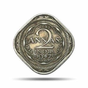 Scarce 2 Annas George VI King Emperor 1947 (Thin Dot) Bombay Mint Cupro-Nickel Coin, British India Uniform Coinage, Collectible.