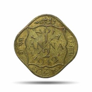 Scarce 1/2 Anna George VI King Emperor 1942 Calcutta Mint Nickel-Brass Coin, British India Uniform Coinage, Collectible.