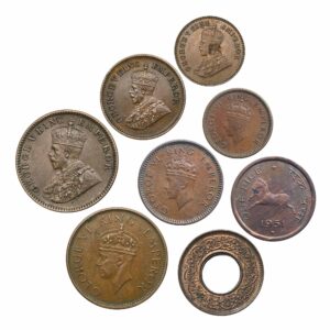 Scarce SET of 8 Bronze Coins of British India (1912-1956) 8 Coins SET, British India Uniform Coinage, Collectible