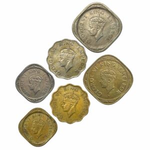 Scarce SET of 6 Anna Coins of George VI King Emperor (1940-1947) 6 Coins SET , British India Uniform Coinage, Collectible.