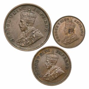Scarce SET of 3 Bronze Coins of George V King (1912-36) 3 Coins SET, British India Uniform Coinage, Collectible.