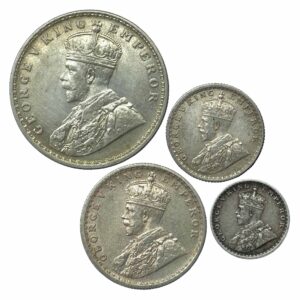 Rare SET of 4 Silver Coins of George V King Emperor (1912-36) 4 Coins SET (11.6 gms, 5.8 gms, 2.9 gms, 1.4 gms), British India Uniform Coinage, Collectible