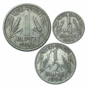 Scarce SET of 3 Nickel Rupee Coins Anna Series (1950-1956) SET of 3 Coins, Republic India Anna series, Collectible.