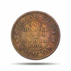 One Quarter Anna Edward VII King & Emperor 1908 Copper Coin, Princely State of Sailana, Collectible.