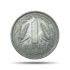 One Rupee Anna Series 1954 (Key Date) Bombay Mint Nickel Coin, Republic India Anna Series, UNC.
