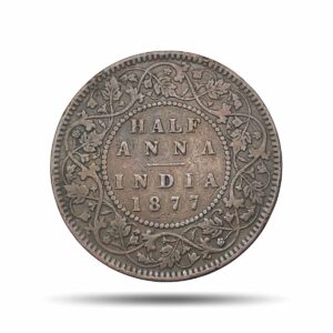 Half Anna Victoria Empress 1877 CE Copper coin, British India Uniform Coinage, Collectible.