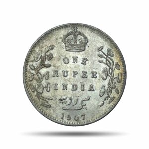 One Rupee Edward VII King & Emperor 1907 CE Bombay Mint 11.6 gms Silver Coin, British India Uniform Coinage, UNC.