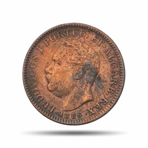 Quarto de Tanga Luiz I 1886 CE Copper Coin, Portuguese India, Collectible