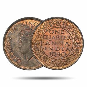 Scarce Young Head Quarter Anna George VI King Emperor 1940 Bombay Mint (Head Type I) Bronze Coin, British India Uniform Coinage, UNC
