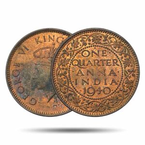 Scarce Young Head Quarter Anna George VI King Emperor 1940 Bombay Mint (Head Type I) Bronze Coin, British India Uniform Coinage, UNC