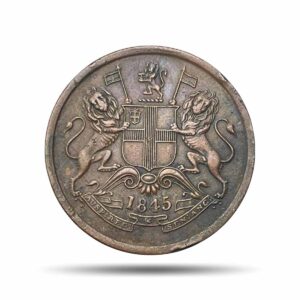 Half Anna East India Company 1845 CE (Key Date) Copper Coin, British India Uniform Coinage, XF.