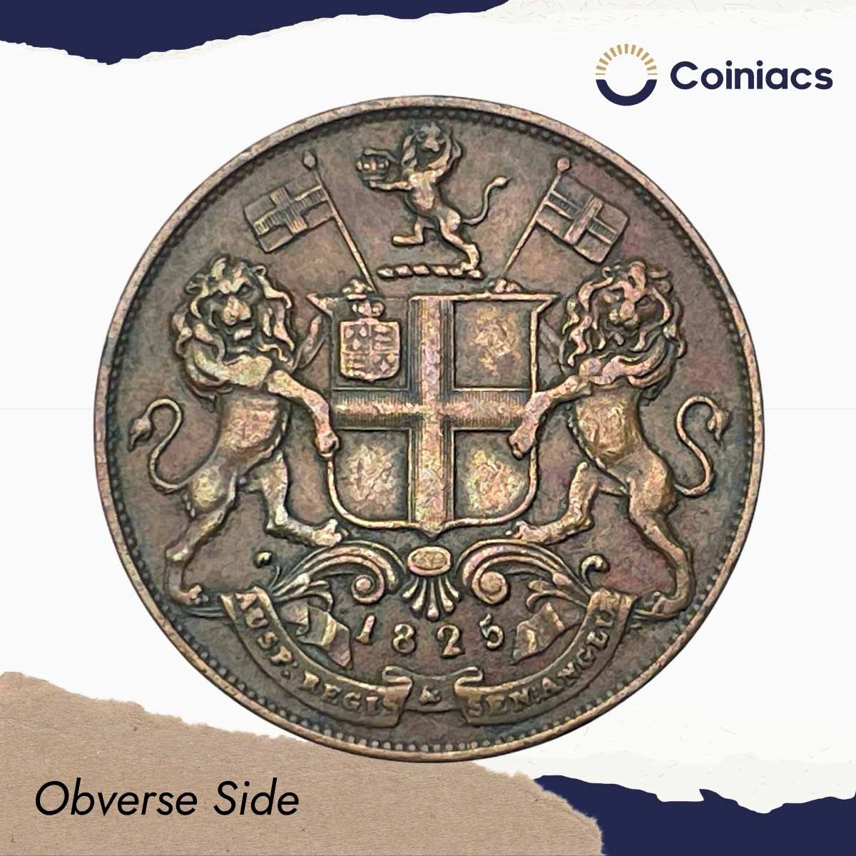 4 Pies East India Company 1240 AH (1825 CE) Copper Coin, British India Madras Presidency, XF+ - Image 2
